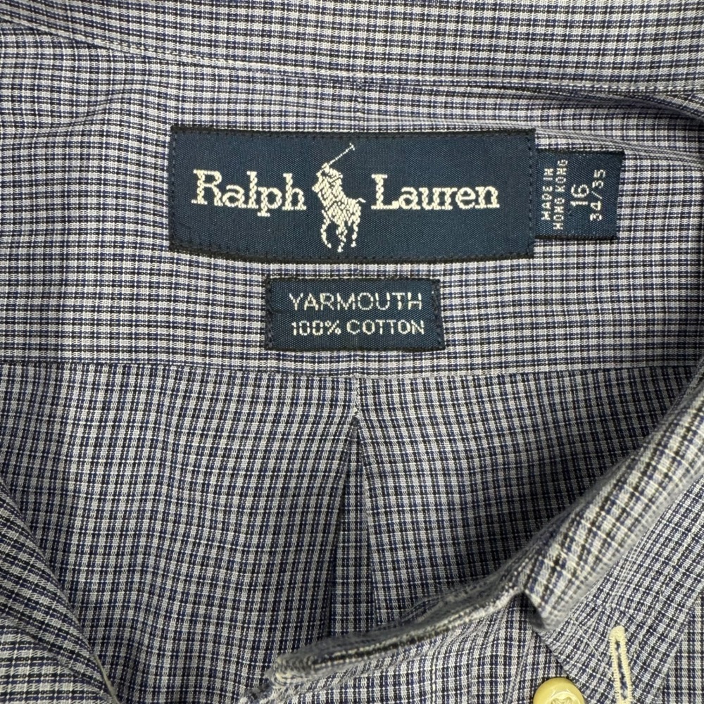 Ralph Lauren Yarmouth Shirt Mens 16 34/35 Blue‎ Micro Check Excellent Cotton LS - Picture 3 of 8
